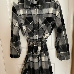 Blank NYC Black and White Plaid Long Sleeve Coat